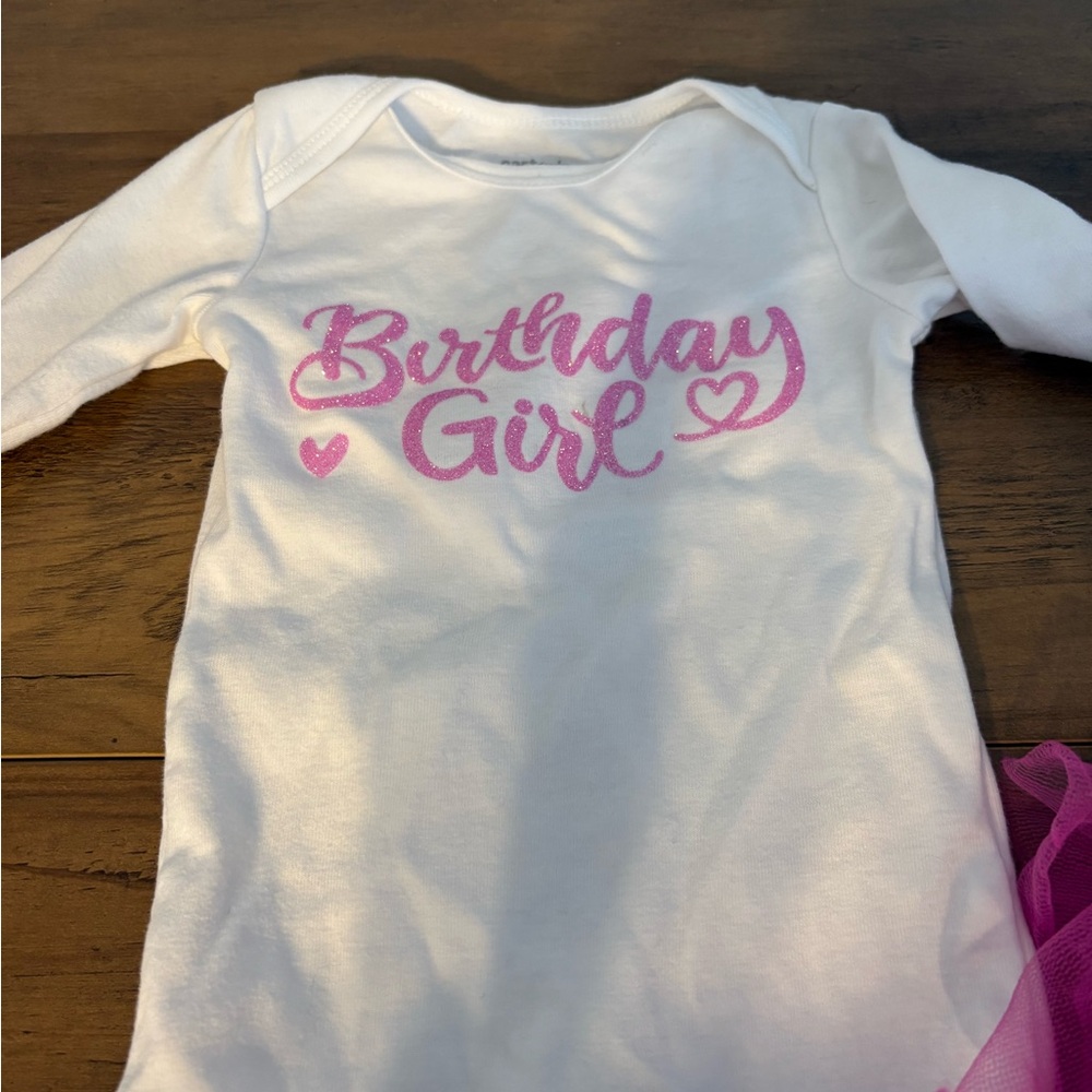 Carter's White and Pink Birthday Girl One Piece wi th pink tutu
